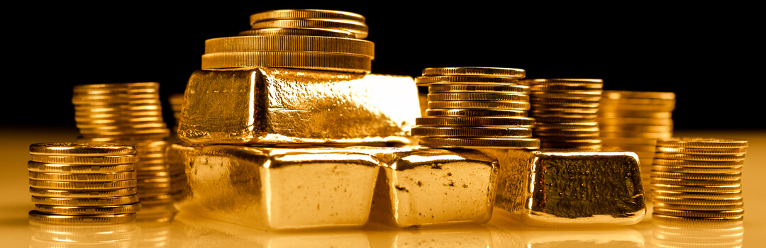 Gouden baren en munten